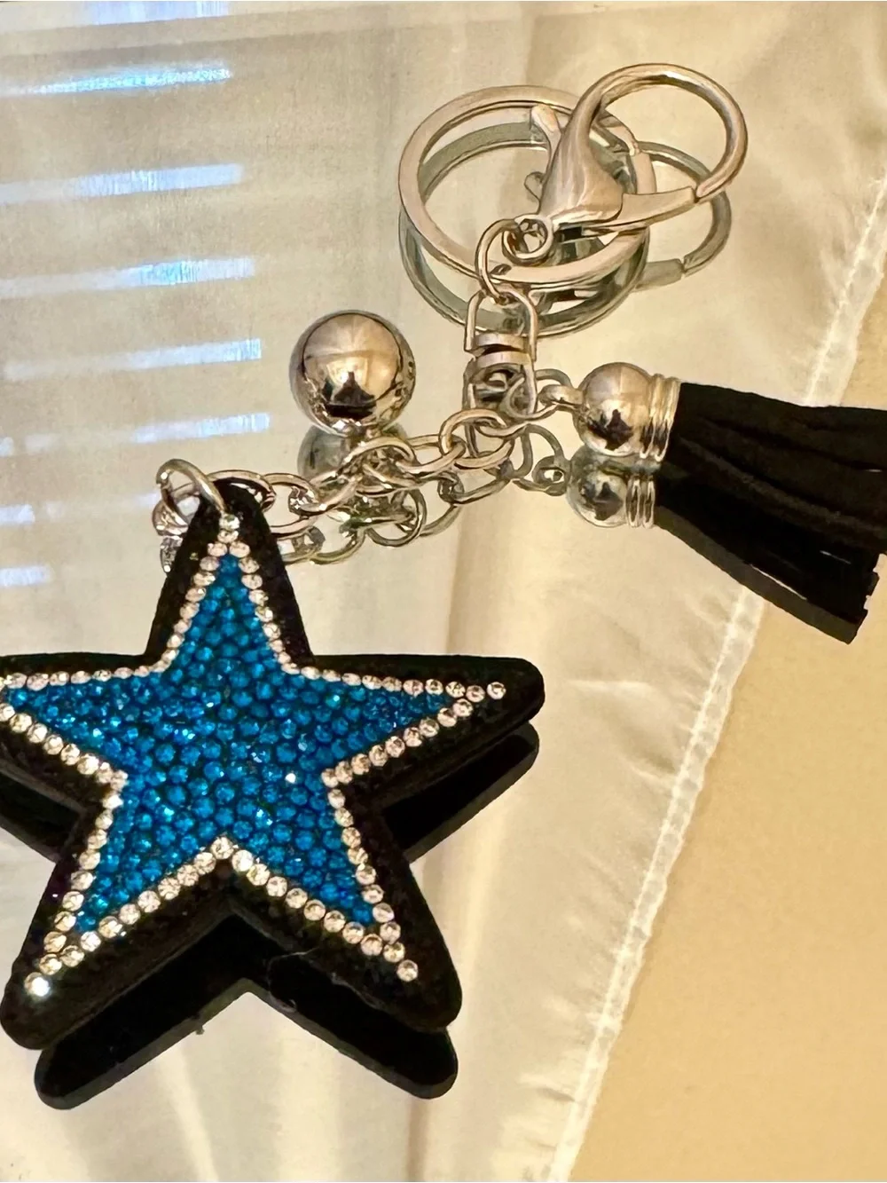 Blue Star Rhinestone Keychain/Bag Charm with tassel